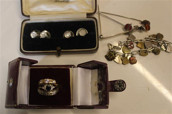 3 gem set rings, studs etc